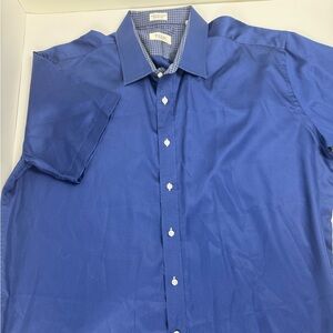 Tiglio Sport‎ Mens Short Sleeve Button Up Shirt Blue Patterned Collar